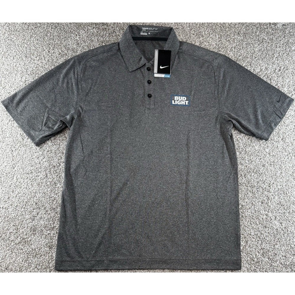 Nike Dri-Fit Golf Polo Shirt Mens Medium Bud Light Beer Logo Dark Gray NEW!